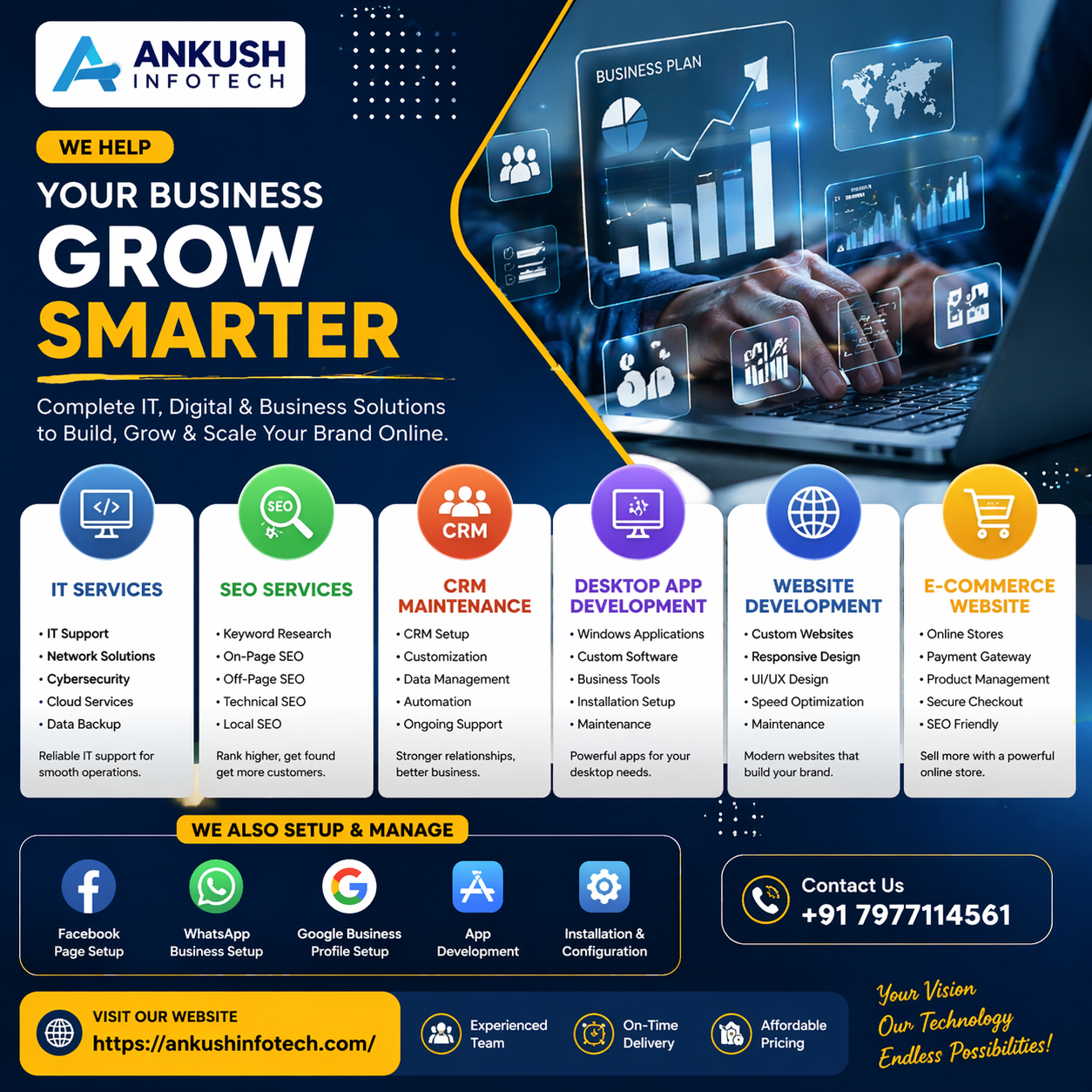 We help brands increase visibility, drive traffic, and boost conversions through powerful SEO strategies and targeted advertising campaigns on Google, Facebook, Instagram, Twitter, and more. Reach your audience effectively and stay ahead of the competition with our proven marketing methods.